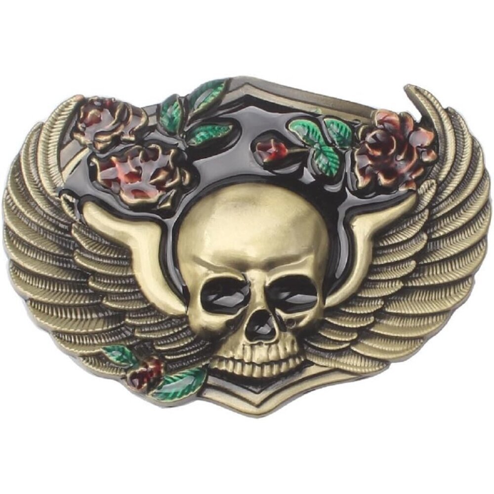🆕Men's Bronze Viking Wings Flower Rose Skull Western  Cowboy  Belt  Buckle